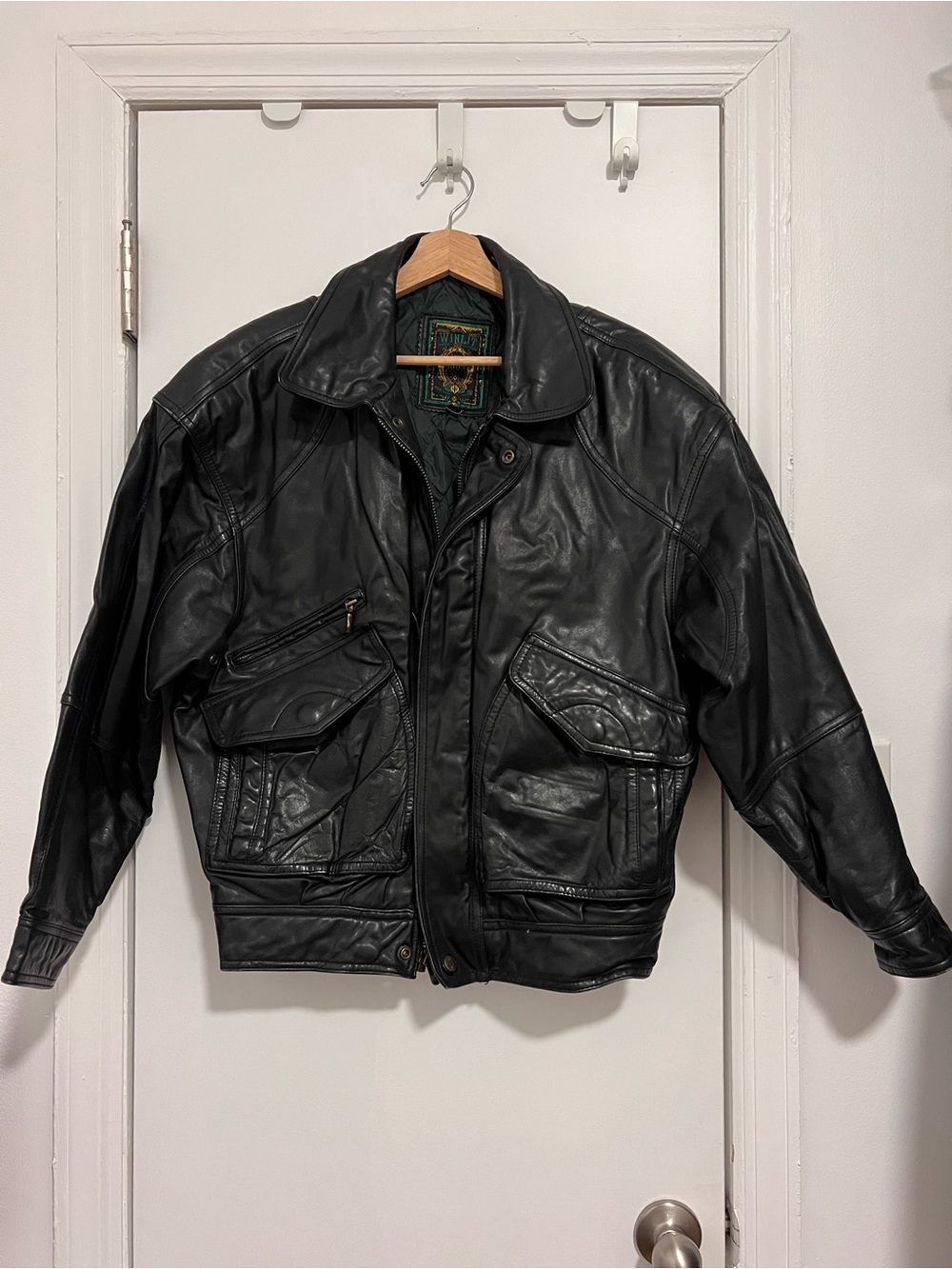 Men's Black Leather Flight Jacket- size m